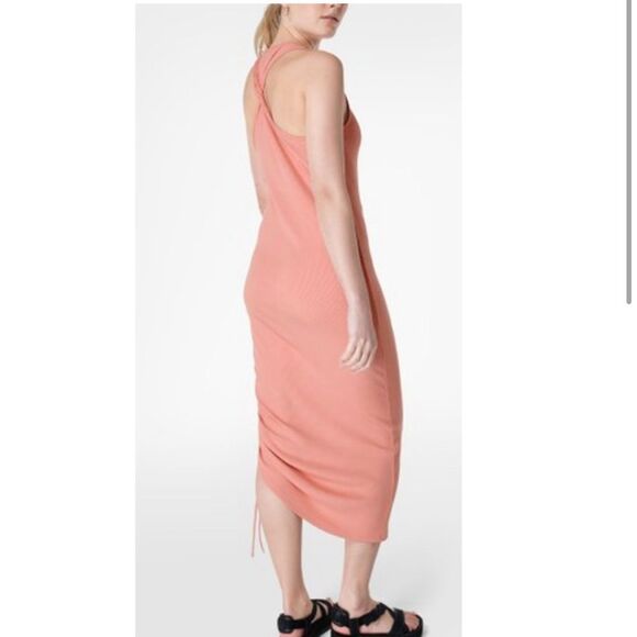 Sweaty Betty Women’s 4/6 Weekend Cinch Side Midi Dress Rose Pink Stretchy Rib - Picture 9 of 9